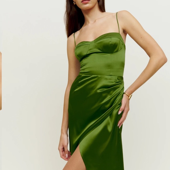 Marguerite silk dress — reformation — palm green — size 8 - Picture 7 of 13